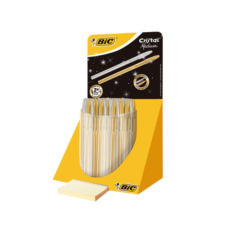 Bic Cristal Celebration Line Display da 40 penne a sfera con corpo in oro e argento - punta media da 1.0 mm - inchiostro