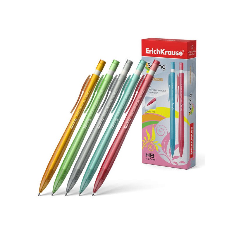 Erichkrause Spring Matita meccanica 0.7 mm HB - Gomma - Per mina da 0.7 mm - Colori assortiti
