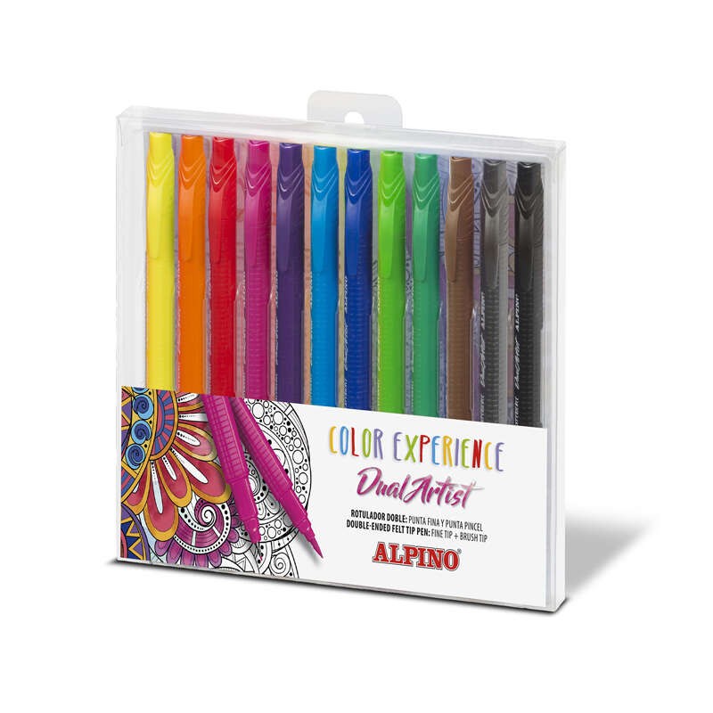 Alpino Color Experience Confezione da 12 penne a feltro a doppia estremità con punta a pennello - Forma triangolare erg