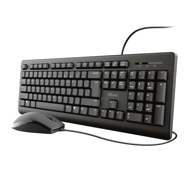 Trust TKM250 Pack Tastiera USB 104 tasti + Mouse 3 pulsanti - Tasti silenziosi - Resistente al versamento di liquidi - U