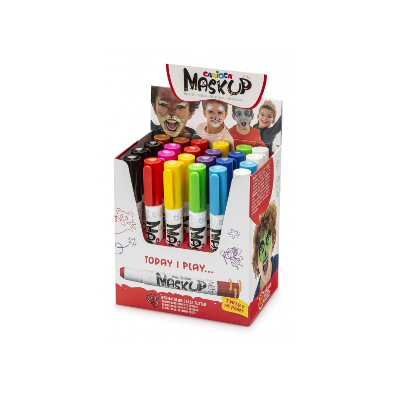 Carioca Mask Up Display da 24 - Colori lucidi e lavabili - Dermatologicamente testato - Colori miscelabili - Vari colori
