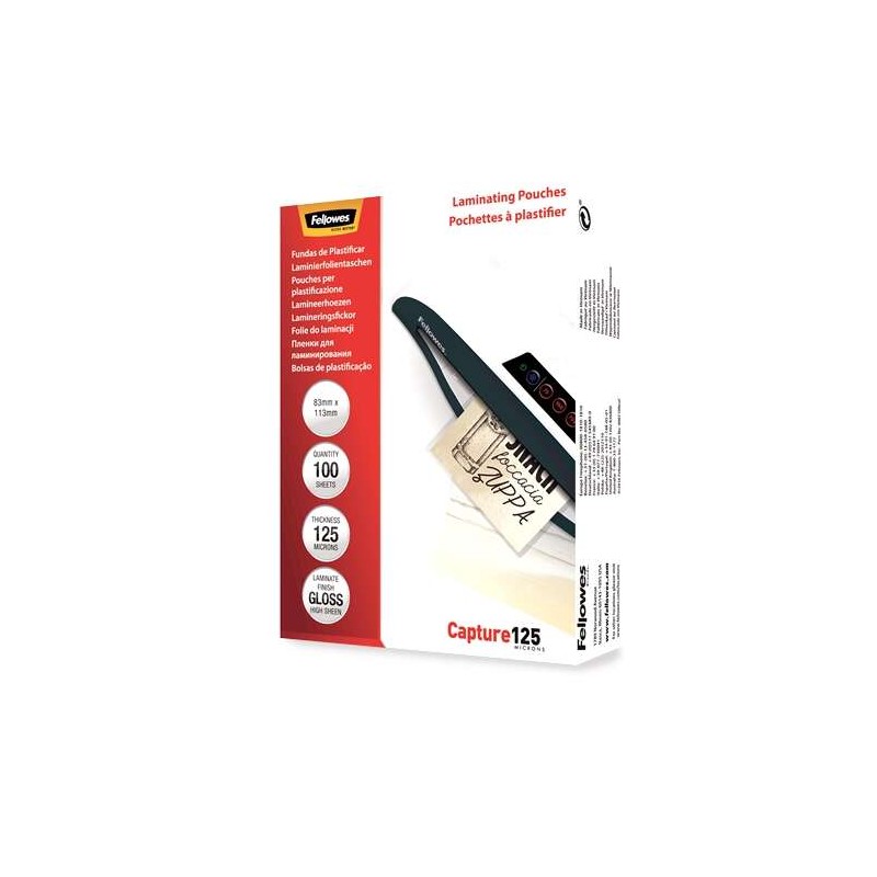 Fellowes Confezione da 100 maniche per laminazione di carte 83 x 113 cm - 125 Micron - Alta qualità - Trasparente