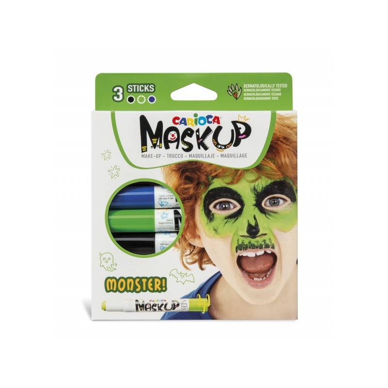 Carioca Mask Up 3 confezioni di colori in stick per la pelle dei mostri - Colori lucidi - Lavabili e a base d'acqua - In
