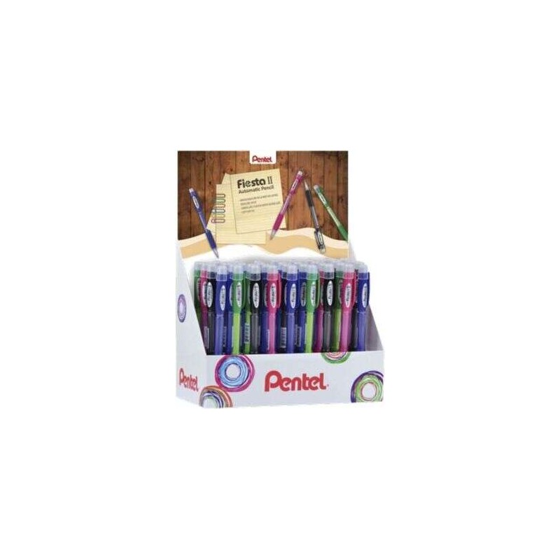 Pentel Fiesta II Display di 36 matite meccaniche HB 0.5 mm con gomma - Include 2 ricariche - Impugnatura in gomma - Desi