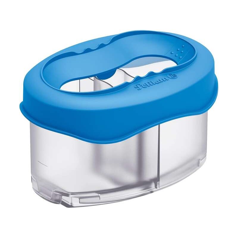 Pelikan Contenitore per l'acqua blu - Coperchio staccabile - Antigoccia - 3 scomparti - Porta pennelli