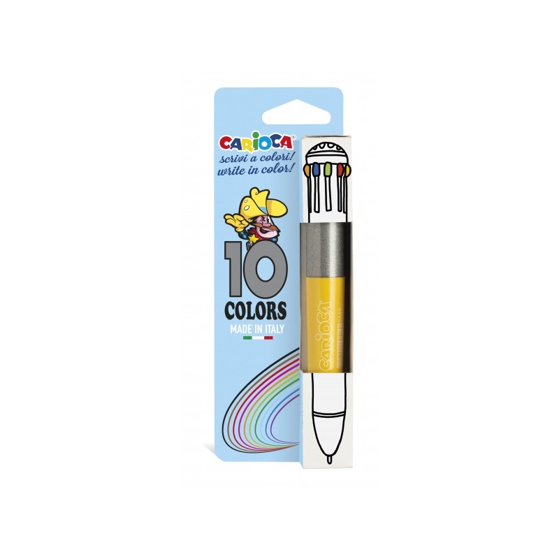 Penna a sfera vintage Carioca 10 colori - Penna a sfera automatica - 10 colori in una sola penna - Punta Ø 1 mm - Vari 