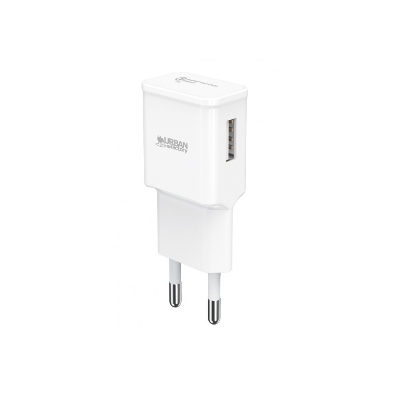 Urban Factory Caricatore da parete USB 3A - Qualcomm 3.0 - Spina UE - Bianco - Caricatore da parete USB 3A - Qualcomm 3.