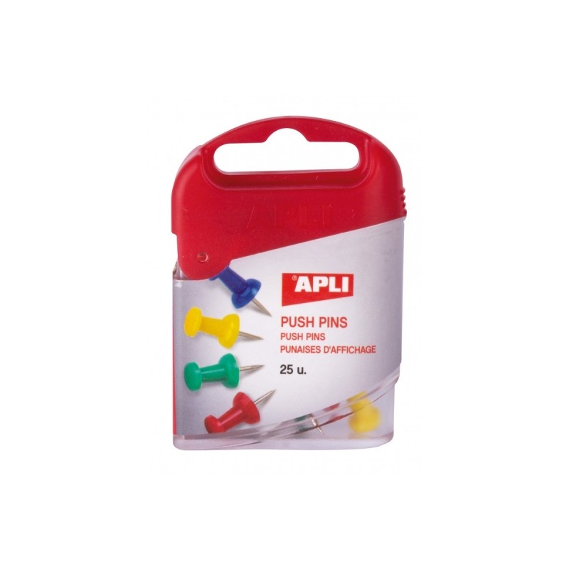 Apli Scatola di 25 puntine - Testa in plastica - Punta in metallo - Ideale per mappe. sughero. legno e artigianato - Col