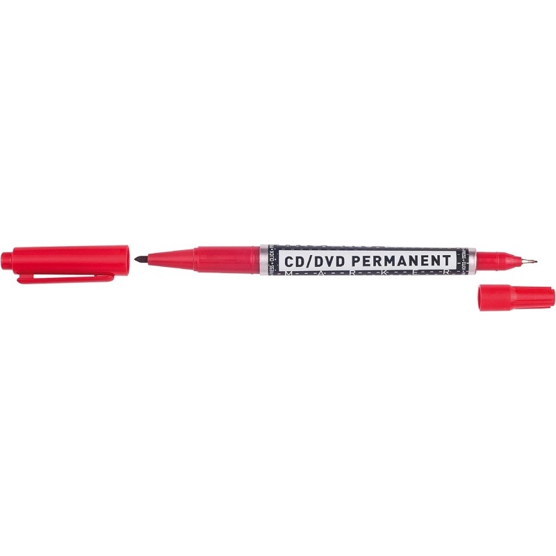 Marcatore permanente Molin per CD. DVD - Doppia punta 0.4 e 1 mm - Inchiostro permanente a base di alcol - Colore rosso