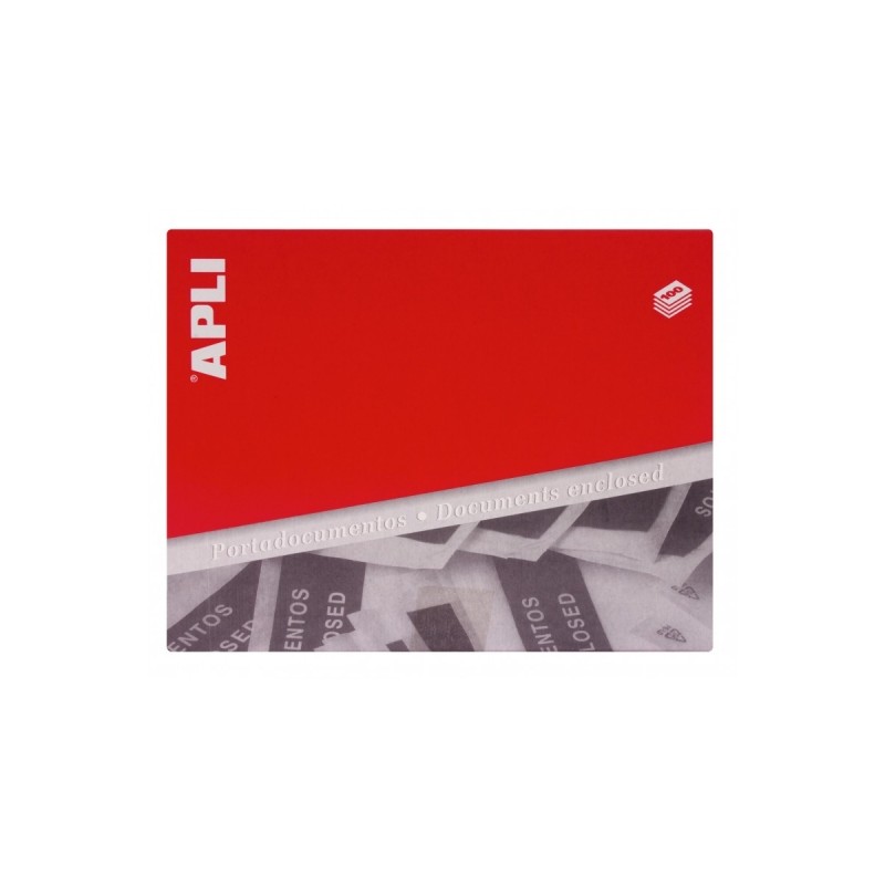 Apli Confezione da 100 buste per documenti - Adesivo sul retro - Testo in 3 lingue - Impermeabile e resistente alle inte