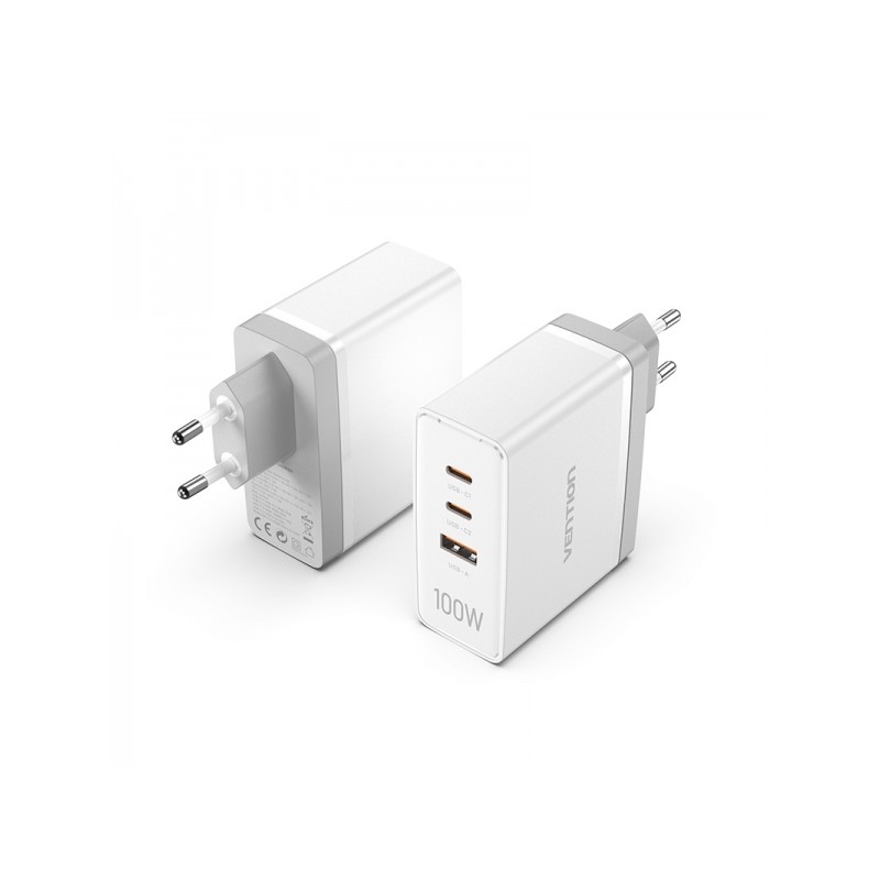 Caricatore da parete Vention GaN da 2xUSB-C a 1xUSB 100W - Colore nero