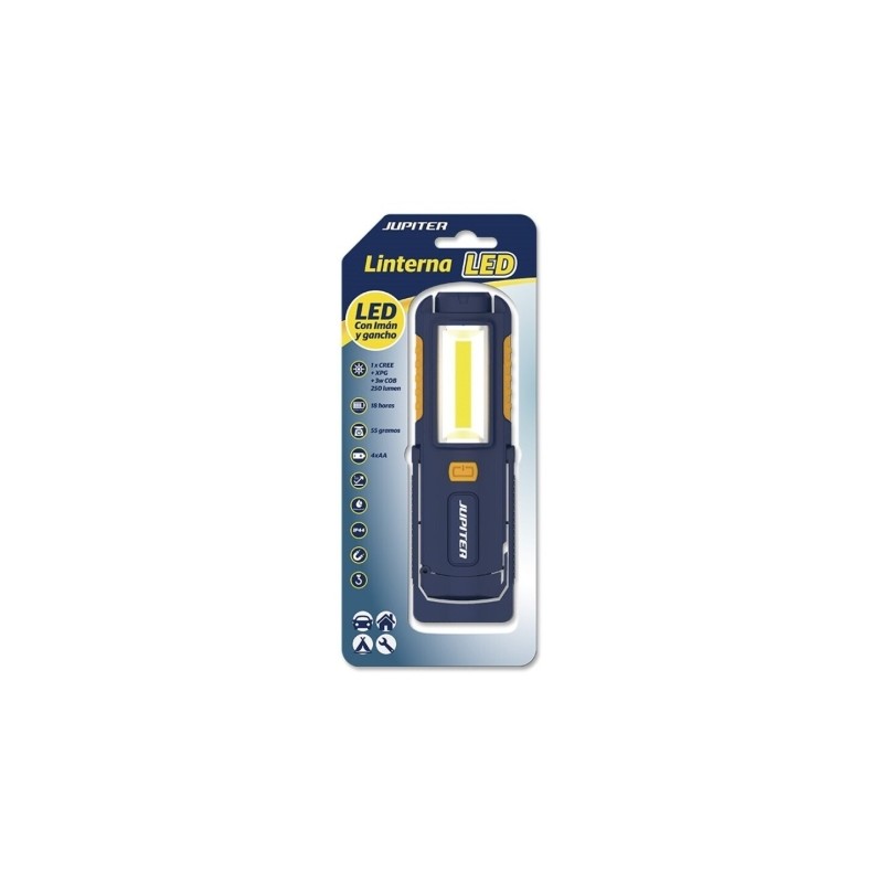 Luce da lavoro Jupiter LED+COB 250lm - Con magnete e gancio - Resistenza IP44 - Alimentazione con 4 batterie AA (non inc