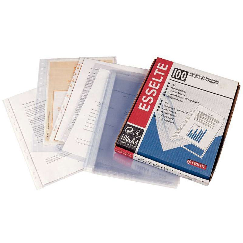 Esselte confezione da 100 buste per documenti in PVC Multidrill - Formato Folio - Qualità standard normale - Trasparent