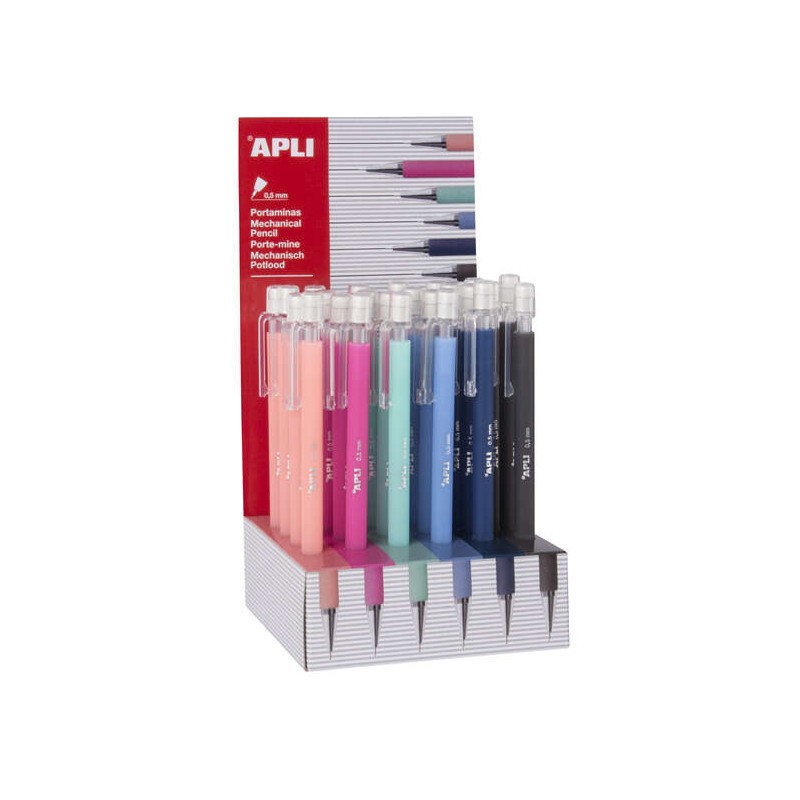 Matita meccanica Apli Soft Nordik 0.5 mm - Colori salmone. rosa. turchese. blu. blu marino e nero - Cappuccio e gomma tr