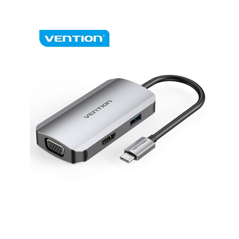 Vention Docking Station 4 in 1 da USB-C a HDMI/VGA/USB3.0/PD100W - 0.15 m - Colore grigio