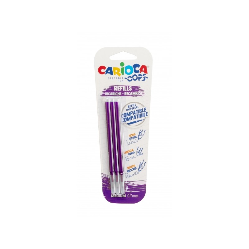 Carioca Oops Blister 3 ricariche per penna a sfera cancellabile - Inchiostro termosensibile - Pennino 0.7 mm - Ricariche
