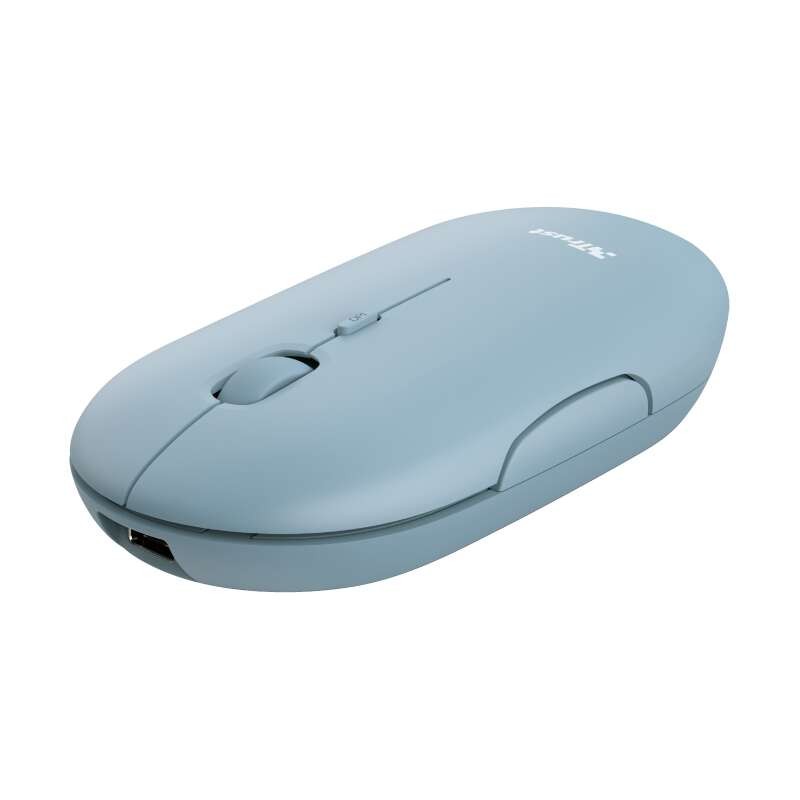 Trust Puck Mouse ricaricabile senza fili a 1600 dpi - 3 pulsanti silenziosi - ultrasottile - uso ambidestro - blu