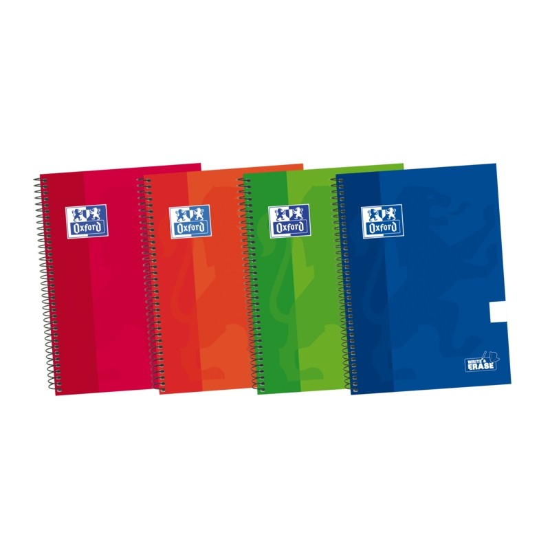 Quaderno a spirale Oxford School Classic WriteeErase 4th Grade - Copertina rigida - Tinta unita - 80 fogli - Colori asso