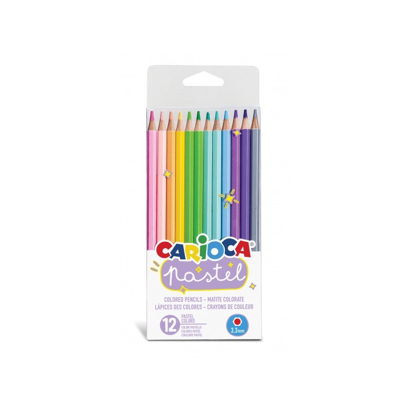 Carioca Confezione da 12 matite pastello in legno - Colori pastello - Corpo esagonale - Colori brillanti e lavabili - Sc