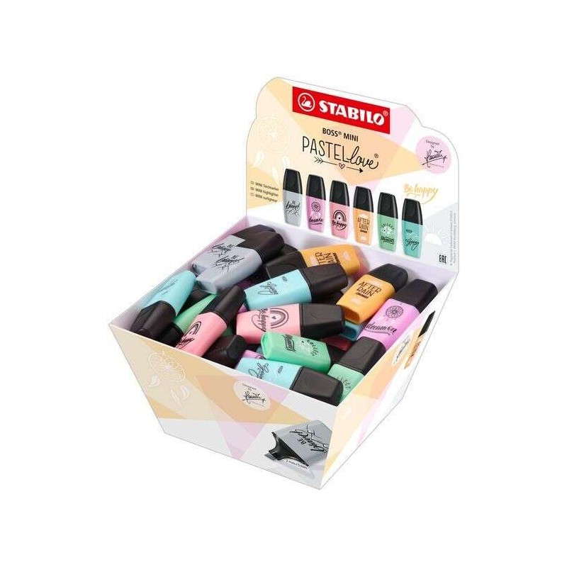 Stabilo Boss Mini Pastellove Display con 50 pennarelli fluorescenti - Linea da 2 a 5 mm - Inchiostro a base d'acqua - An