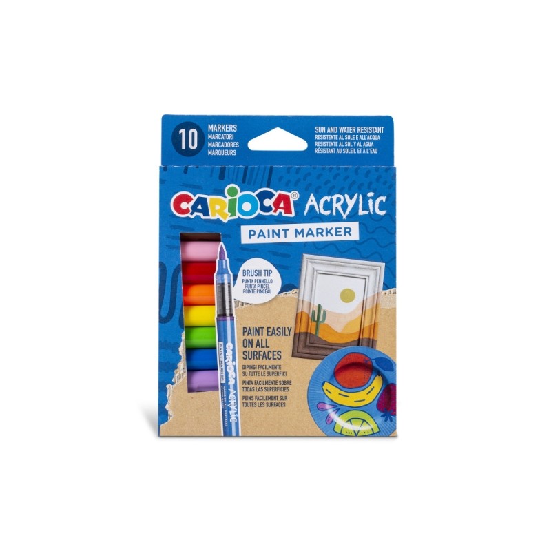 Pennarelli acrilici Carioca confezione da 10 - Punta a pennello - Inchiostro a base d'acqua - Alta copertura - Colori as