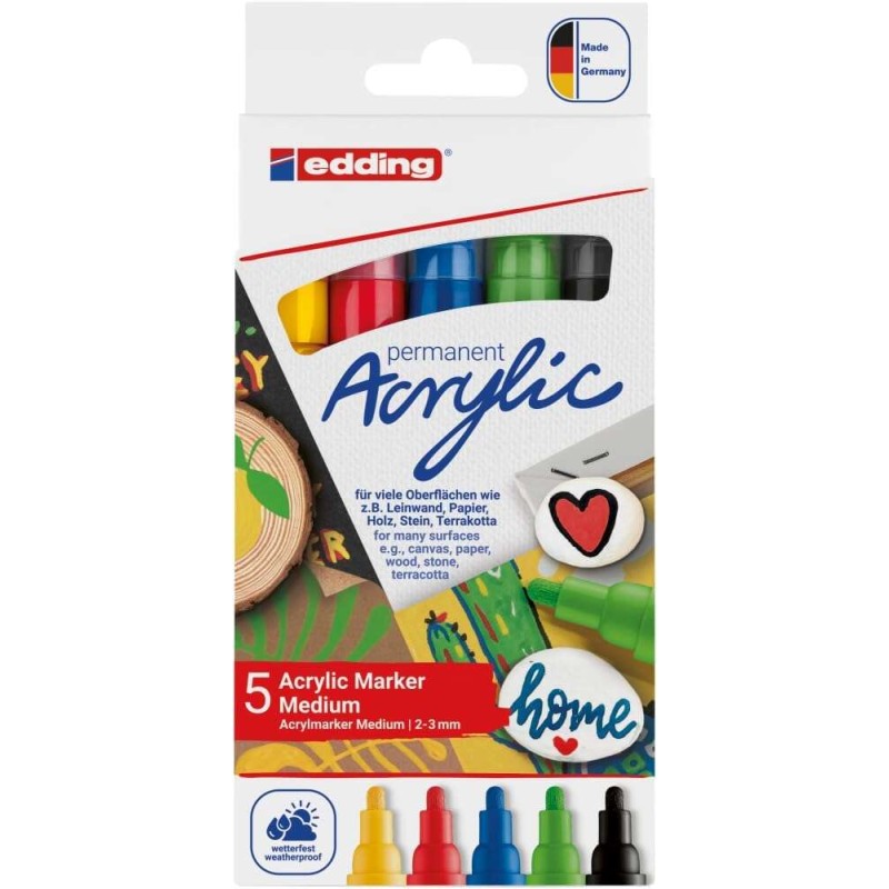 Edding 5100 Matite acriliche permanenti - Punta tonda 2-3 mm - Linea media - Resistente alla luce - Asciugatura rapida -