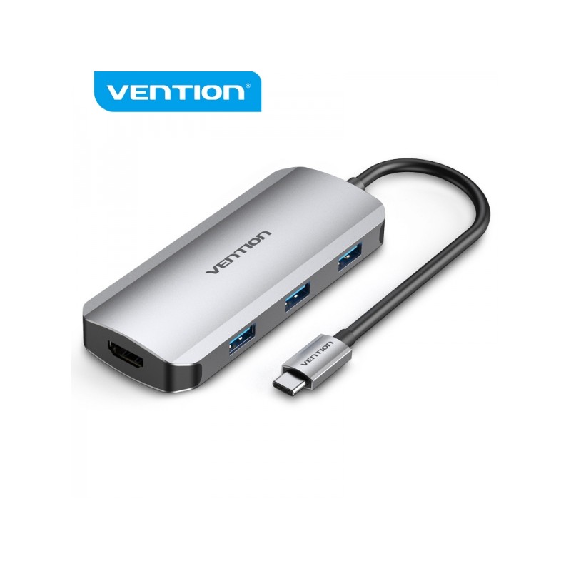Vention Docking Station 6-in-1 da USB-C a HDMI 4K/3xUSB3.0/USB-C Gen1/PD100W - 0.15 m - Grigio