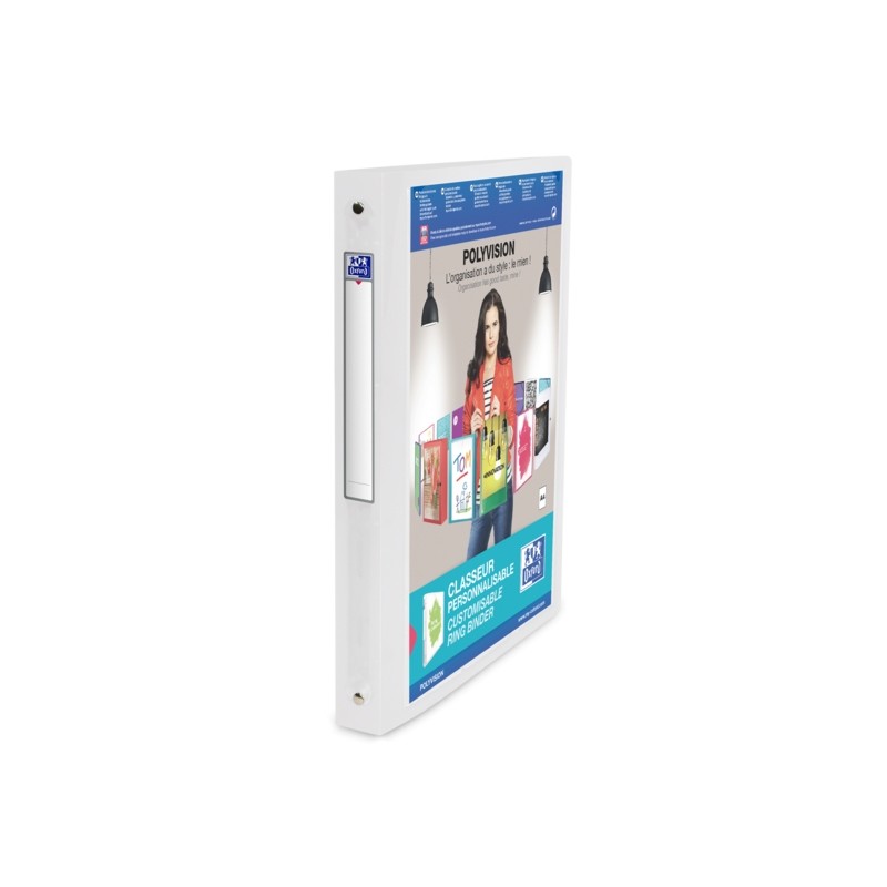 Oxford Polyvision A4+ Raccoglitore a 4 anelli 20 mm - Dorso 30 mm - Copertina in plastica personalizzabile - Trasparente