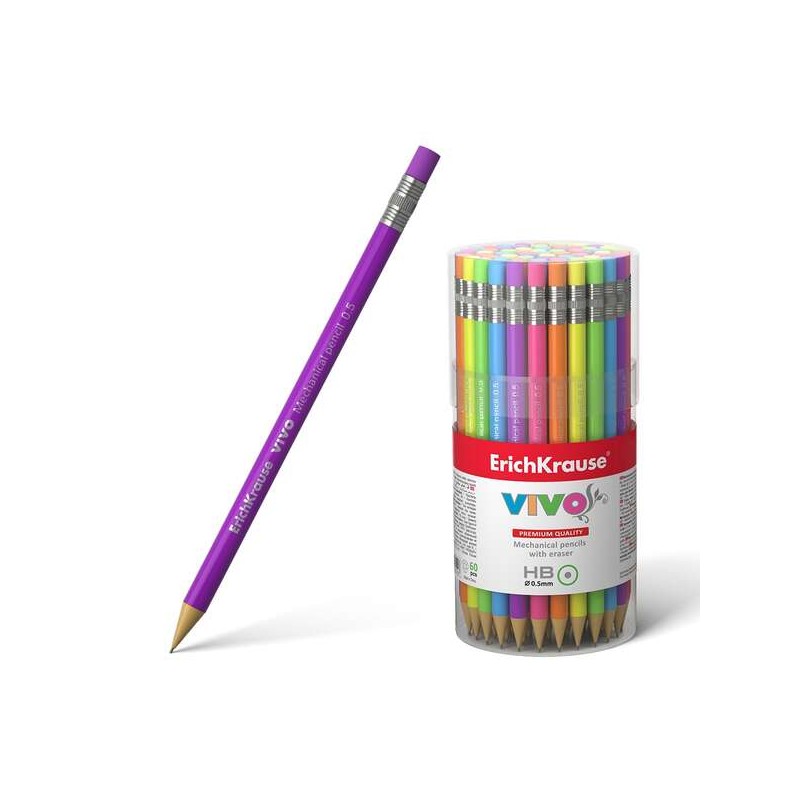 Matita meccanica Erichkrause Vivo - 05mm HB - Custodia e gomma in colori neon - Durezza HB - mina da 05mm - Colori neon 