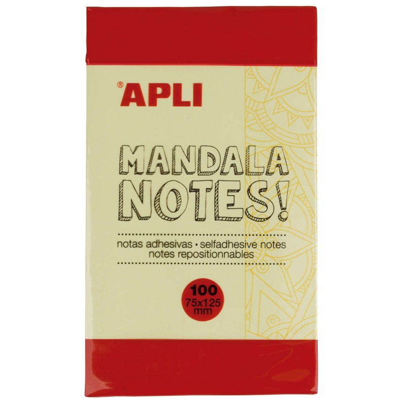 Apli Sticky Notes Mandala 125x75mm - 100 fogli - Mandala Design - Adesivo di qualità - Giallo