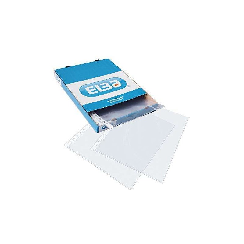 Elba Confezione da 100 maniche Multidrill PP 90 Micron - Formato Folio - Finitura pelle arancione - Trasparente