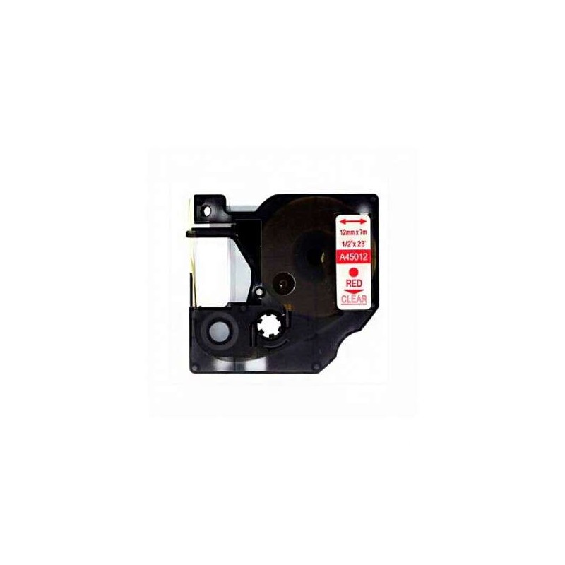 Dymo D1 45012 Nastro generico per stampanti di etichette - Testo rosso su sfondo trasparente - Larghezza 12 mm x 7 metri