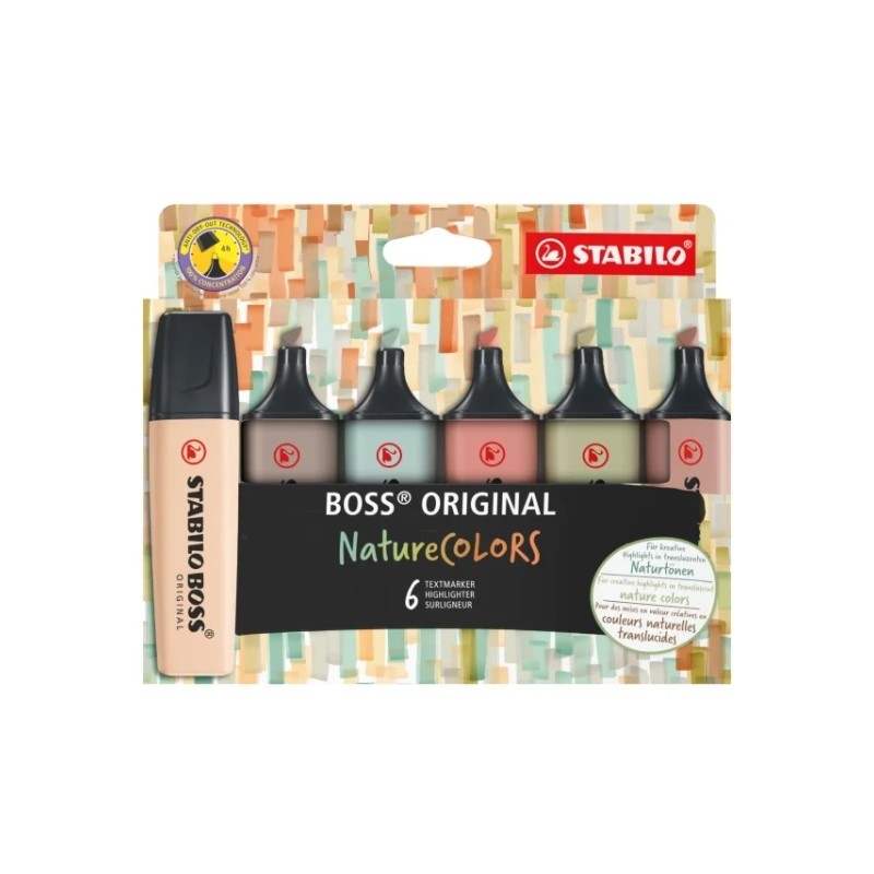 Stabilo Boss Naturecolors Confezione da 6 pennarelli - Linea da 2 a 5 mm - Inchiostro a base d'acqua - Colori terra di S