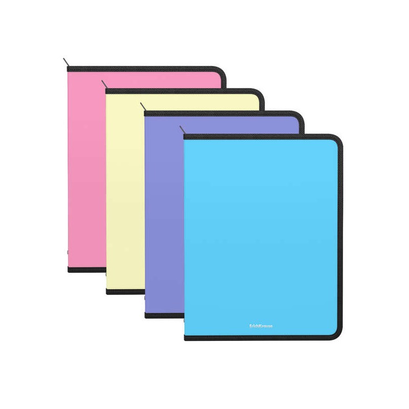 Erichkrause Matt Pastel Confezione da 4 cartelline con cerniera A4 - Per organizzare e trasportare i documenti - Colori 