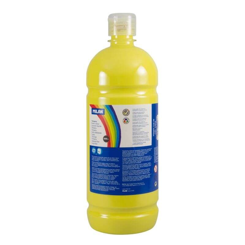 Bottiglia di tempera Milano 1000ml - Tappo dosatore - Asciugatura rapida - Miscelabile - Colore giallo