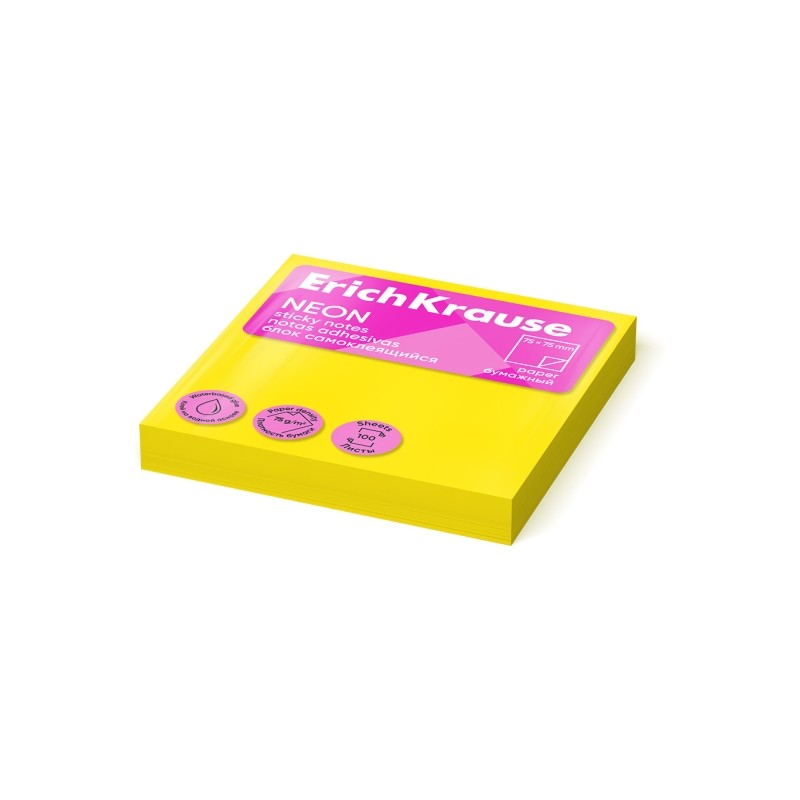 ErichKrause Blocco di 100 foglietti adesivi 75x75 mm - rimovibili - giallo neon