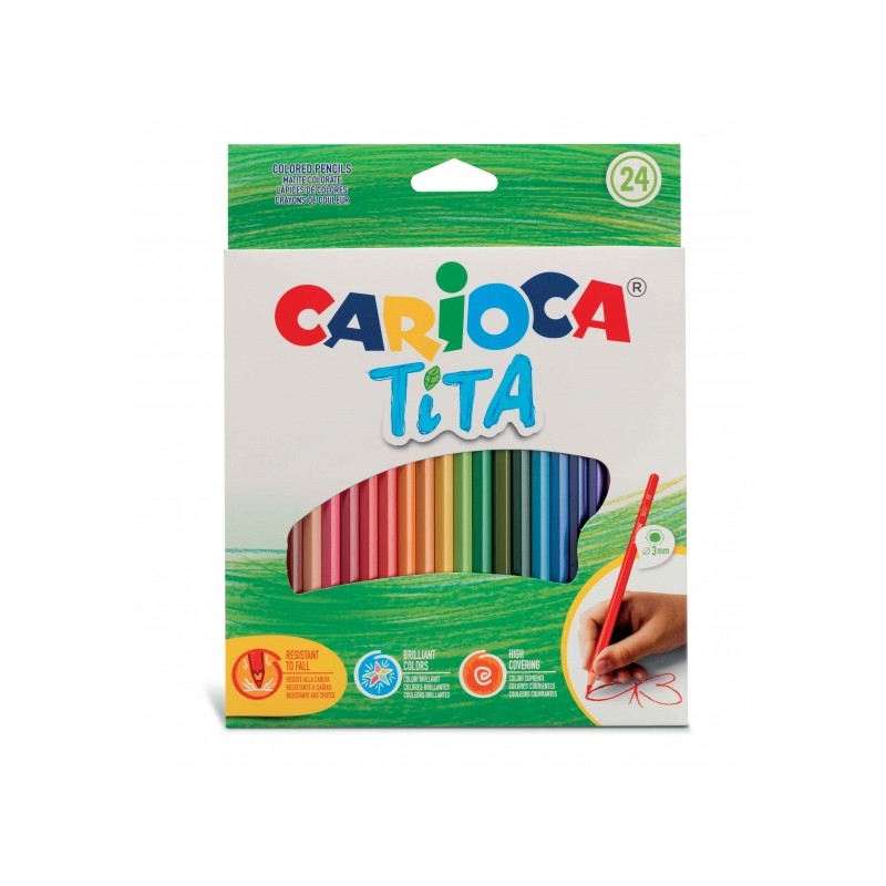 Carioca Tita Confezione da 24 matite in resina - Corpo esagonale - Colori brillanti e lavabili - Scrittura morbida - Min