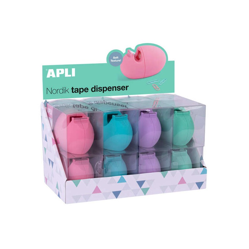 Dispenser per nastro adesivo Apli Nordik Collection - Dimensioni 60x70x120mm - 8 portarotoli in diversi colori - Struttu