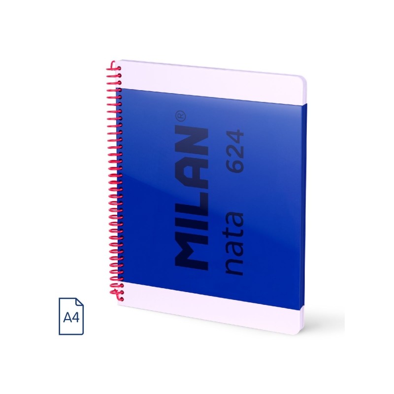 Milan Nata 624 Quaderno a spirale formato A4 - 80 fogli da 95 g/m2 - Microperforato. 4 fori - Colore blu