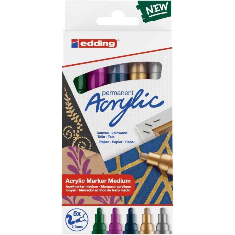 Edding 5100 Penna permanente acrilica - Punta tonda 2-3 mm - Linea media - Resistente alla luce - Asciugatura rapida - C