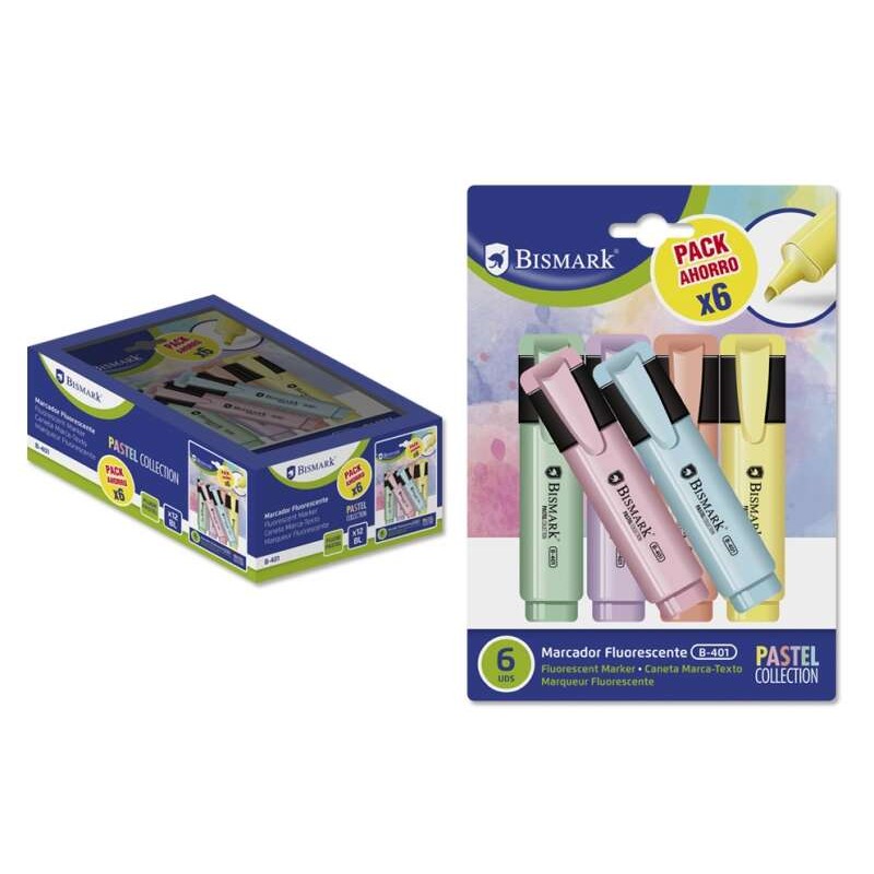 Bismark 6 confezioni di penne a pastello fluorescenti - Inchiostro ad asciugatura rapida - Punta smussata - Ideali per s