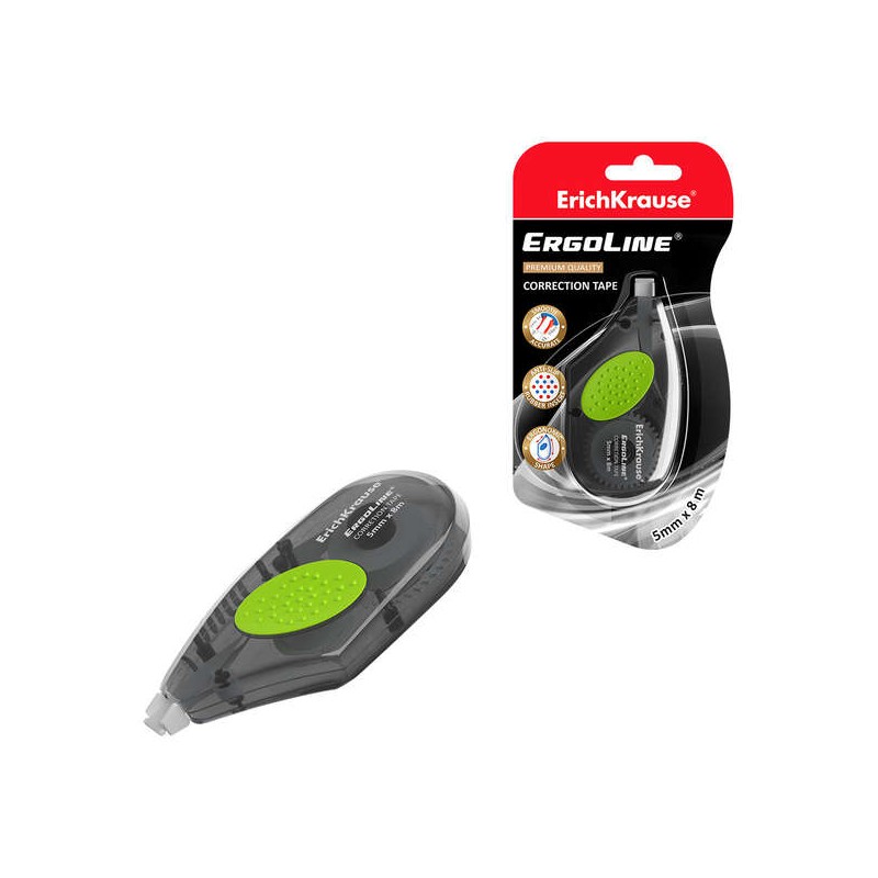 Erichkrause Ergoline Nastro correttivo 8m x 5mm - Impugnatura in gomma antiscivolo - Correzione rapida e sicura - Asciug