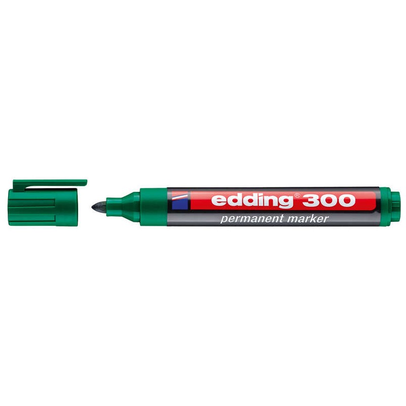 Marcatore permanente Edding 300 - Punta rotonda - Linea da 1.5 a 3 mm. - Inchiostro quasi inodore - Cappuccio con clip -