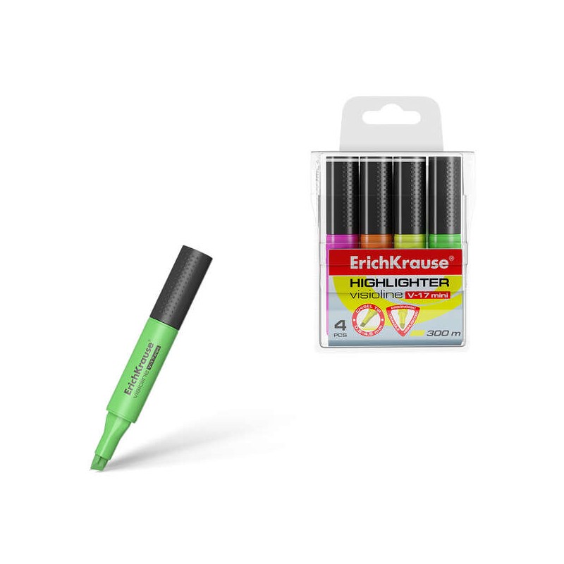 Erichkrause Visioline V-17 Mini Confezione da 4 evidenziatori - Punta smussata 0.6-4.5 mm - Colori assortiti giallo. ver