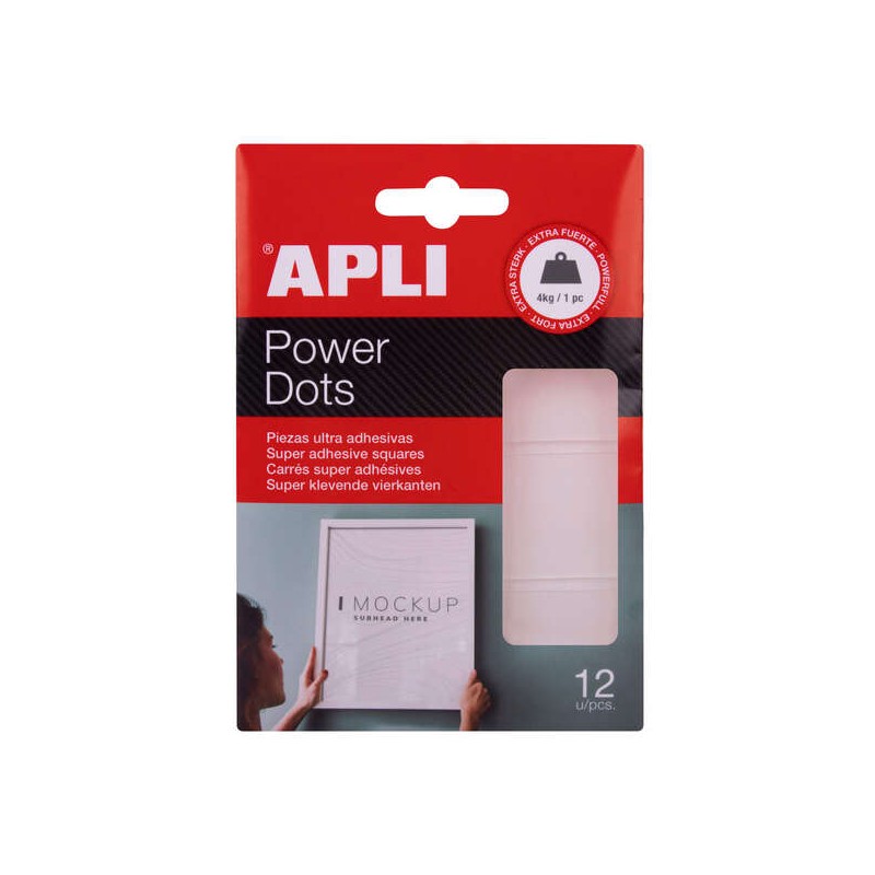 Apli Power Dots - 12 adesivi bifacciali Ultra - Adesivo rimovibile - Bianco