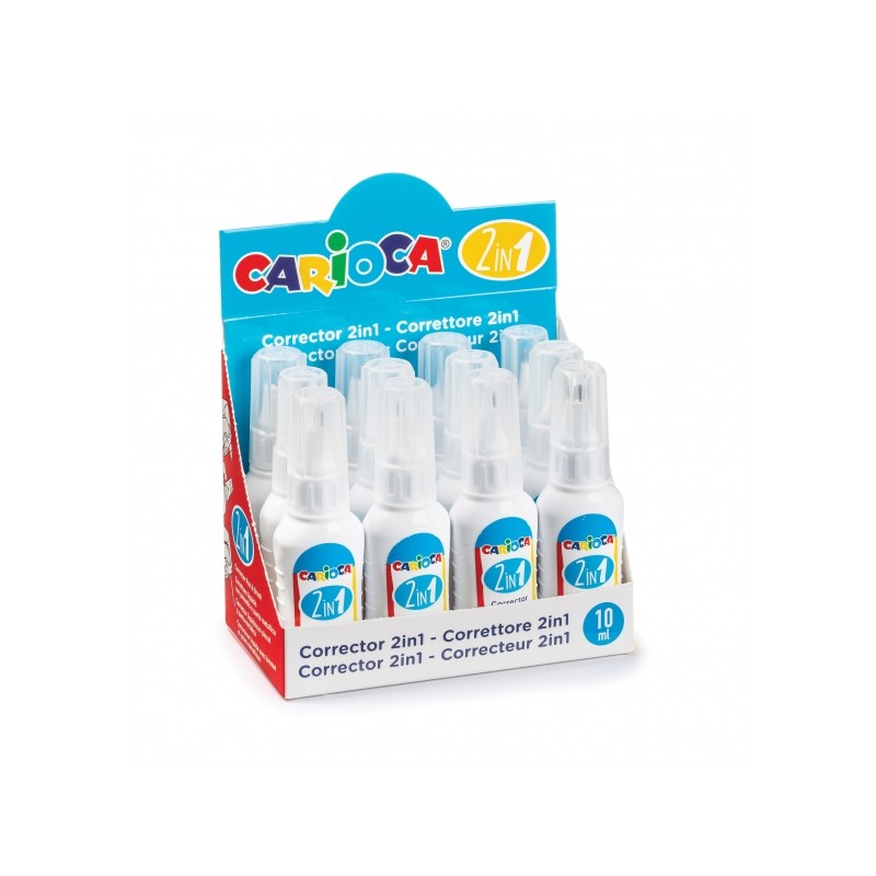 Carioca Display di 12 correttori 2In1 - Penna e pennello - Pennello in nylon morbido e preciso - Punta metallica di prec