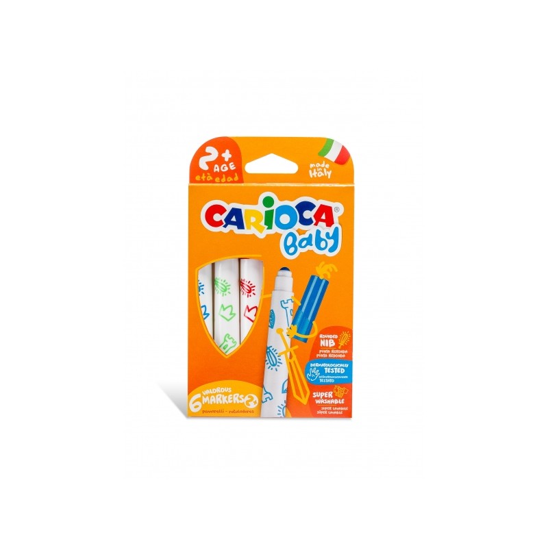 Carioca Baby Marker 6 Pack - Punta tonda e bloccata - Corpo oversize - Super lavabile - Dermatologicamente testato - Var