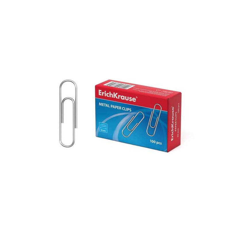 Erichkrause Scatola di 100 clip in metallo da 50 mm - Alta resistenza e durata - Resistente alla corrosione - Non si mac