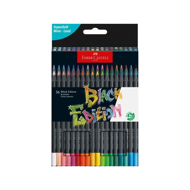 Faber-Castell Black Edition Confezione da 36 matite colorate - mina super morbida - legno nero - ideali per disegnare su