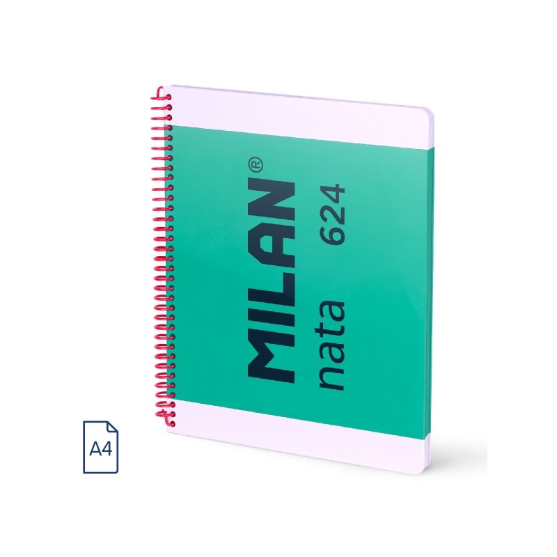 Milan Nata 624 Quaderno a spirale formato A4 7mm - 80 fogli da 95 gr/m2 - Microperforato. 4 fori - Colore verde